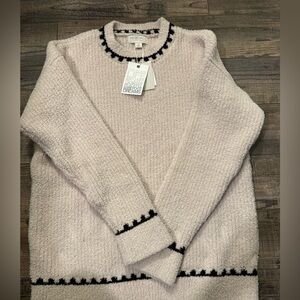 Barefoot Dreams Cream Sweater with Black Trim